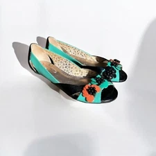 🌻Poetic License Retro Patent Leather Color Block Flower Flats Size 6