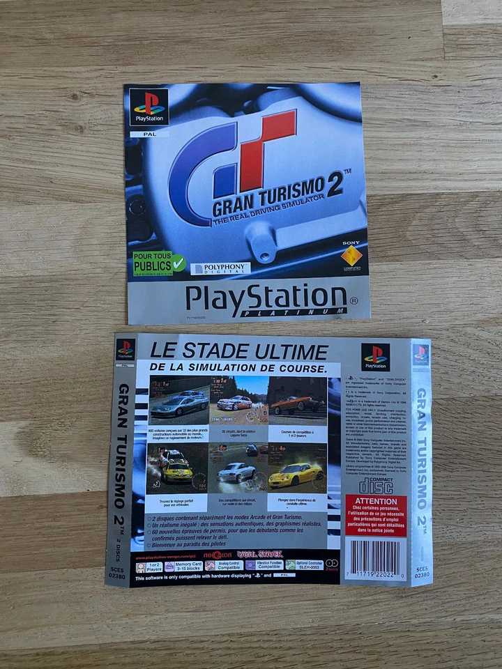 Gran Turismo 2 (Sony PlayStation, 1999) Jaquette Avant Arrière Uniquement - Photo 1/1