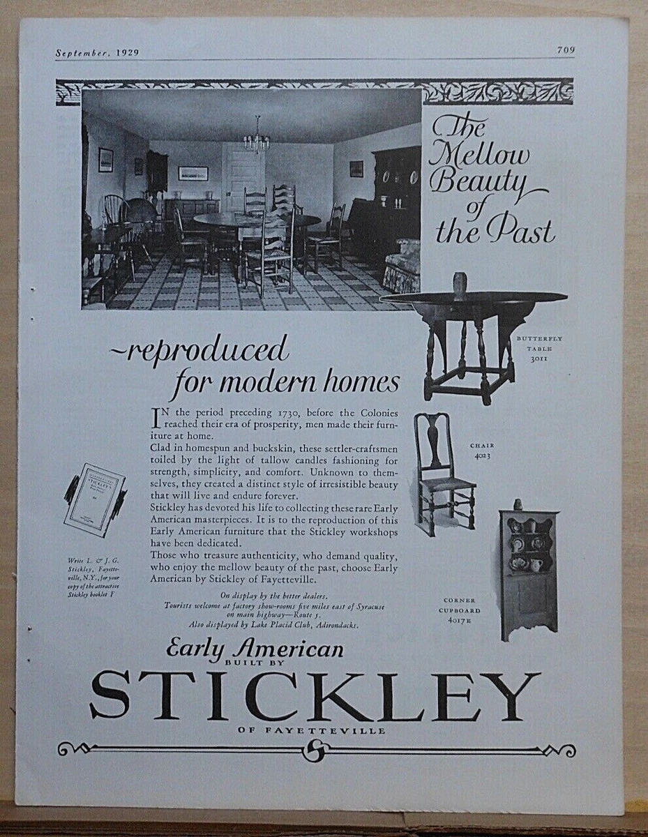 1929 magazine ad for Stickley Early American furniture cupboard cupboard