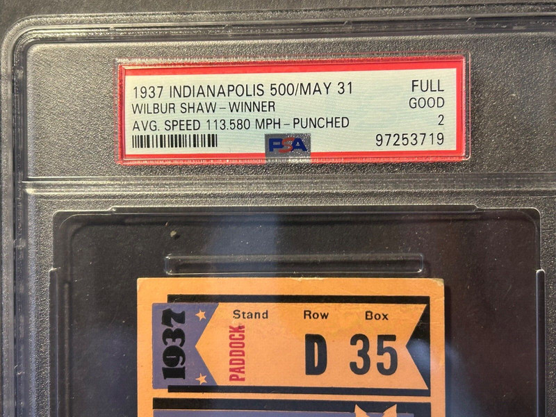 1937  Indianapolis Indy 500 Ticket Full Vintage PSA 2 !!!!!!