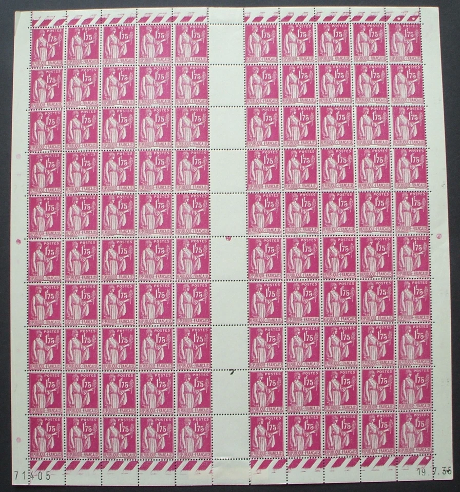 n°289 N** en feuille complète avec coin daté du 19/7/35: Type Paix (cote 2200€) - Photo 1/1