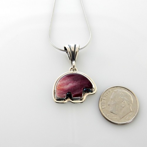 Handmade Purple Spiny Oyster Sterling Silver Bear Drop Pendant - Picture 2 of 4