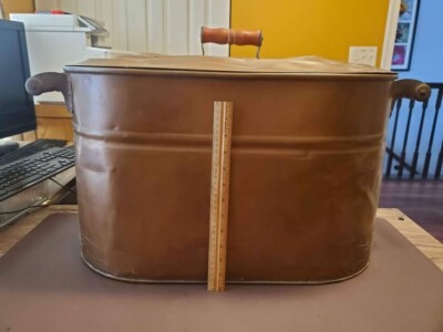 Large REVERE Vintage c1900 Copper Boiler Ham Cooker Wash Tub Wood