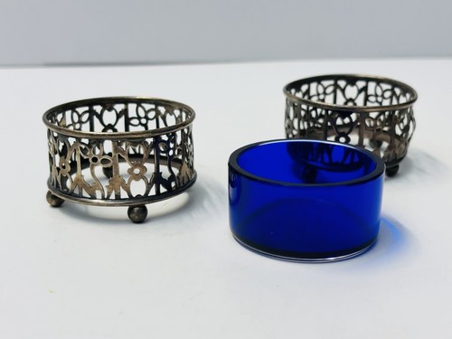 Pair Antique Gorham Sterling Silver Salt Cellars with 1 Cobalt Liner A5553 - Picture 2 of 22