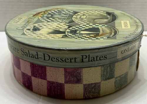 Sakura David Brown COUNTRY KITTIES Checked Stoneware Salad Dessert Plates Set 4 - Picture 6 of 14