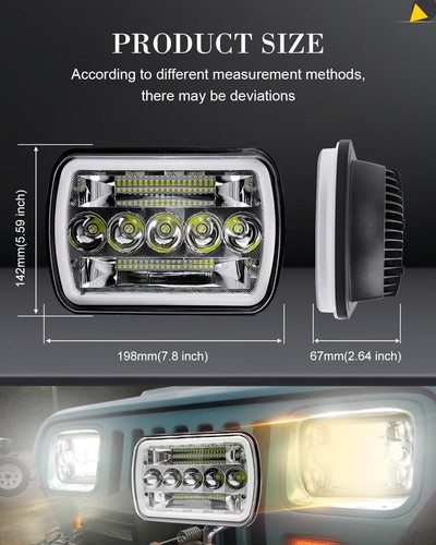 5x7" 7x6" LED Headlights Hi/Lo DRL Turn Signal Angel For Ford Ranger 1983-1988 - Picture 6 of 15