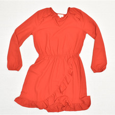 Loft Women's Waist Cinch Fit & Flare Dress V Neck Solid Polyester Orange Size S