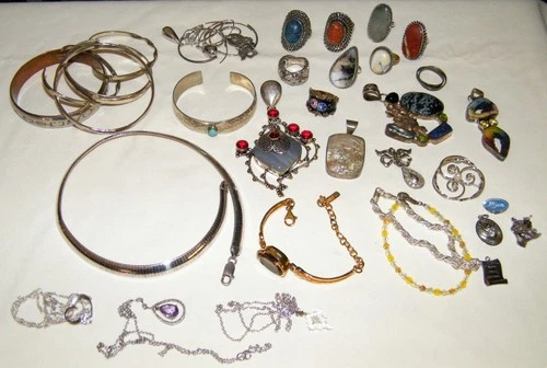 Vintage 35Pc "NOT" STERLING SILVER JEWELRY LOT 400+g~Rings~Bracelets~Necklaces