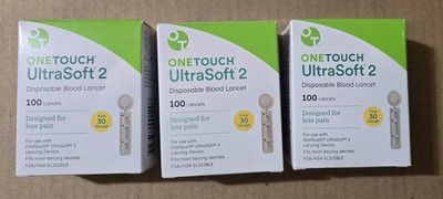Lot of 3 Boxes 100ct ea ONE TOUCH UltraSoft 2 Lancets 30G  EXP 2030