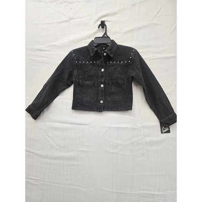 Art Class Girls Black Studded Denim Jacket Cropped Size M 8 333021450