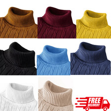 Men's Turtleneck Sweater Warm Wool Knit Winter Roll Neck Jumper Pullover