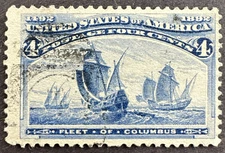 US 1893 Scott # 233 Used Stamp Fleet of Columbus 4c Columbian Exposition Issue