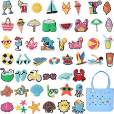 50Pcs DIY Summer Charms for Bogg Bag, Boggbag Accessories Letters Flowers Baseba