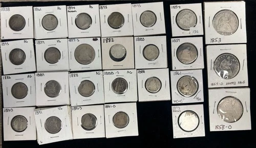 U.S. Liberty Seated Silver Coin Lot 1/2’s 1/4’s Dimes
