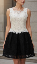 Vintage Cachet By Bari Protas Lace Dress Sleeveless White/Ivory/Black Size 9/10