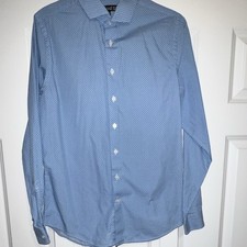 Express Men's Modern Fit Blue Geometric Long Sleeve Dress Shirt S 14-14 1/2