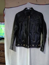 Vance Leather Womàns Studed Leathe Riding Jacket Size Xs Beautiful  Heavy  Piece