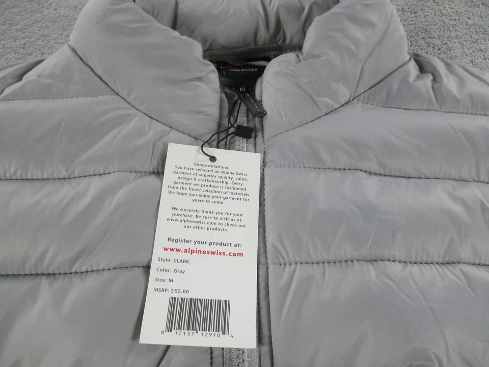 Alpine Swiss Clark Vest Mens Medium Gray Puffer Quilted Zip Front Lightweight - Image 3 of 4