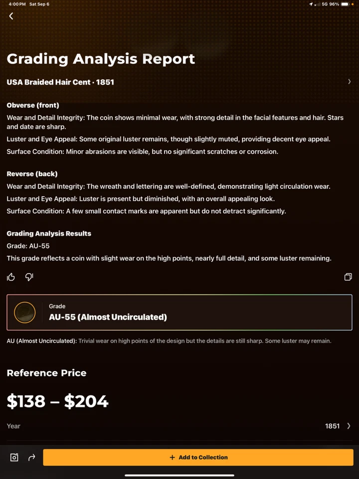 ✅ 1851 Coronet Braided Hair Large Cent AMAZING AU DETAIL Nice Color Sharp Strike - Image 3 of 4