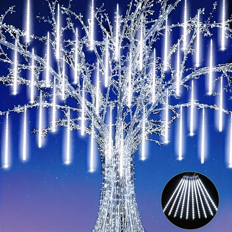 30/50CM LED Meteor Shower Lights 8 Tubes Falling Rain Icicle Party Outdoor Decor - Image 3 of 4