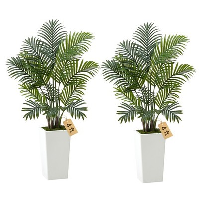 Uimoso Pack of 2 4ft Artificial Areca Palm Tree Pot Indoor Plant Faux Home Decor