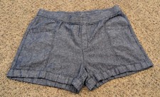 Old Navy Womens Size L High Rise Shorts Blue Linen Elastic Drawstring Pockets
