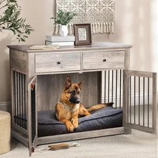 BOSSIN 44 Inch Large Dog Crate Furniture, Wooden Dog Kennel End Table with