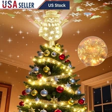 LED Christmas Tree Topper Rotatable Snowman Projector Light 6 Patterns Warm Glow