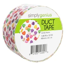 Simply Genius Pattern Duct Tape Heavy Duty, 1.8 in X 10 Yards - Candy Hearts, Co
