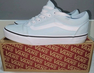 VANS Ward Blue/White Low Top Canvas Lace-Up Cushioned Sneakers Women 9.5 M