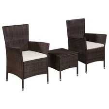Bistro Set Brown PE rattan Compact Removable Covers Bistro Set