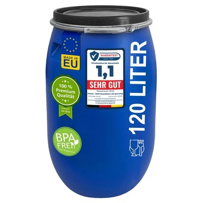 PLASTEO 120 Liter Deckelfass Spundfass Weithalsfass Sauerkrautfass Lebensmittelecht