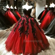 Red And Black Gothic Wedding Dress Lace Appliques Sweetheart Bridal Ball Gown