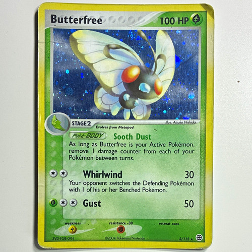 Pokemon TCG Butterfree 2/112 EX FireRed & LeafGreen Holo Rare Eng 2004 Damaged