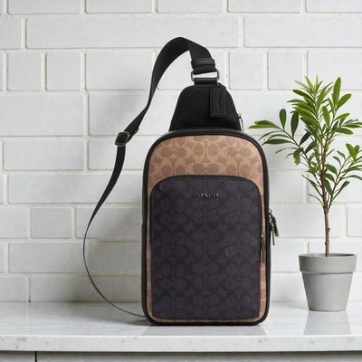 Coach Ethan Pack In Blocked Signature Canvas-CZ394 NWT Coach Ethan Pack In Blocked Signature Canvas CZ394 Tan  main image 2