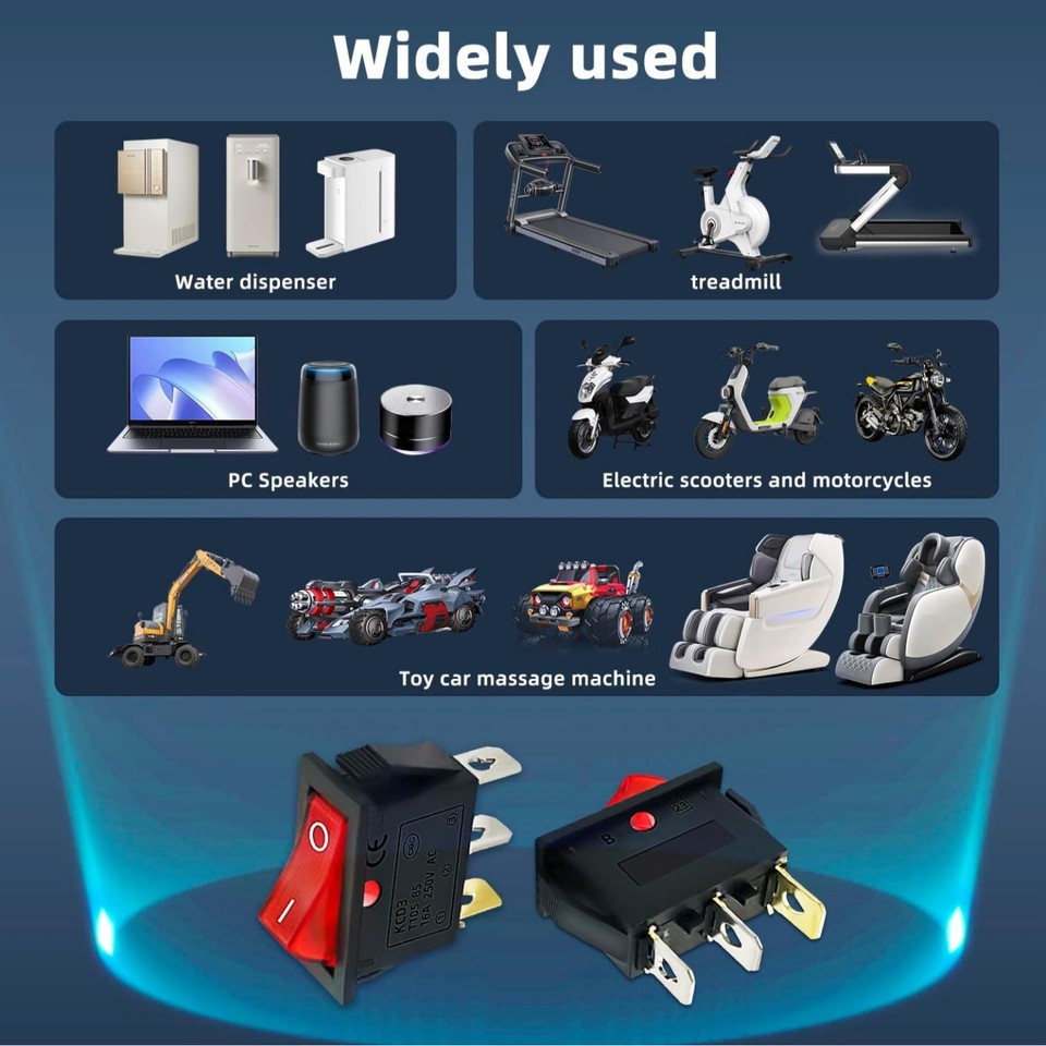 5 Pcs RED AC110V/120V Rocker Switch LED Light 3 Pin SPST ON-Off - USA ...