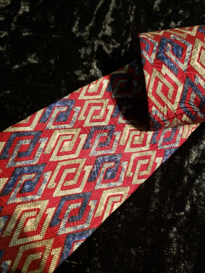 Corbata de Colección Geoffrey Beene Para Hombre Roja Azul Plata Geométrica Ropa de Carrera EE. UU. Foto 4 de 4