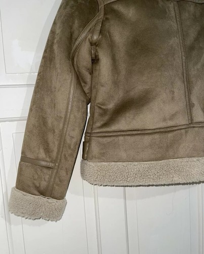 ZARA BEIGE FAUX SUEDE BIKER DOUBLE-FACED BIKER JACKET SIZE M BNWT - Picture 11 of 11