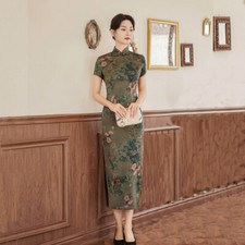 Women Summer Silk Qipao Dress Chinese Traditional Cheongsam Lady Prom Gowns