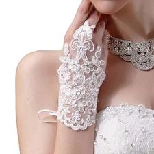 Women's Ladies Bridal Wedding Lace Fingerless Gloves Evening Party Stage Gloves