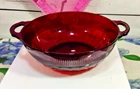 Anchor Hocking Ruby Red 8" Coronation Glass Bowl w/handles Vintage 1936-1940