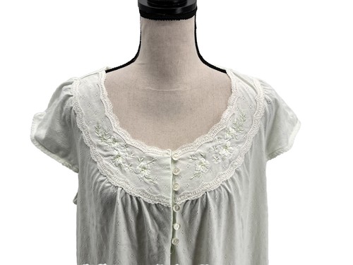 Miss Elaine Womens Nightgown Green Large Floral Knee Length Short Sleeves - Picture 2 of 6