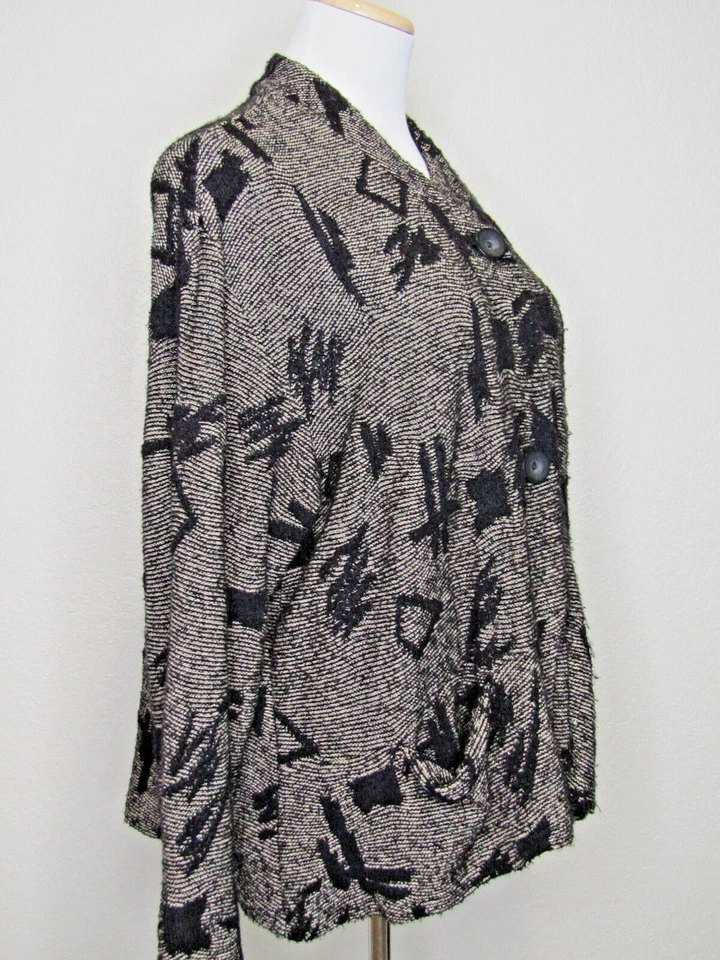 Chaqueta Transparente Alemania Gris Negro Lagenlook Tejida Botón Delantero Talla M/L Foto 2 de 4