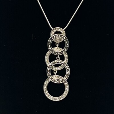 Markasit & Kristall Hänger Kreise Anhänger 925 Sterling Silber Kette Halskette