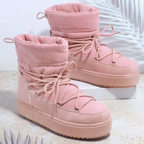 Shein Faux Leather Lace-Up Lug Sole Winter Boots Pink Girls - Afbeelding 1 van 10