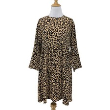 Asos Babydoll Cheetah Dress Womens 0 Black Keyhole Back Mini Long Sleeve Stretch