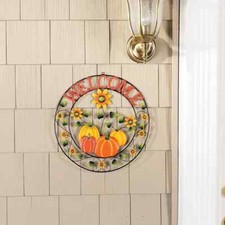 Metal Fall Sunflowers  Pumpkins "Welcome" Thanksgiving Wall/Door Sign