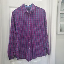 CHAPS Easy Care Sz Large Red Blue Plaid Long Sleeve Button Up Casual Dress Shirt