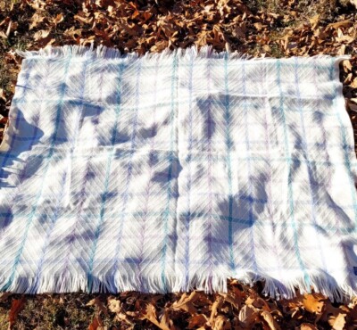 VTG PENDELTON Pure Virgin Wool Throw Blanket White Blue