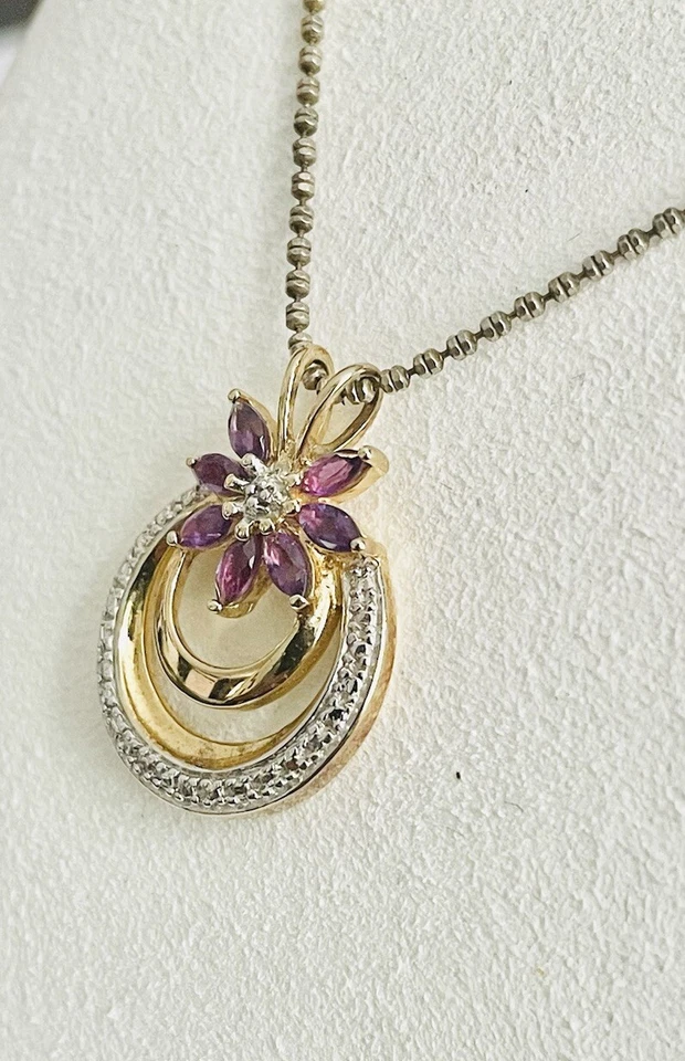 Colar pingente de ametista folheado a ouro prata esterlina 925 - Imagem 3 de 4